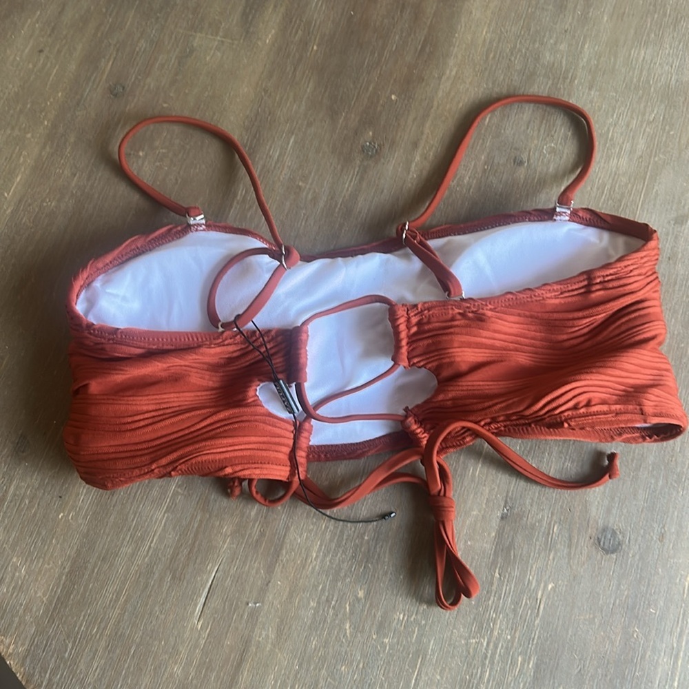 ZAFUL Bandeau Ribbed Lace Up Wave Hi Cut Bikini Size M New with Tags - Picture 10 of 14